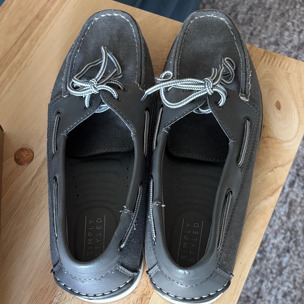 Simply Styled Gray Canvas and Leather Boat Shoes